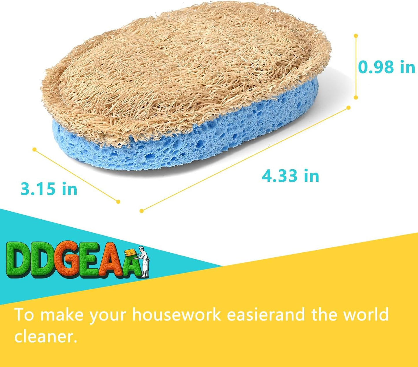 Natural Scrub Sponges Kitchen, Dual-Sided Loofah Dish Sponge - Plastic-Free, Scrubbing Power Without Scratching - 4 Pack Blue