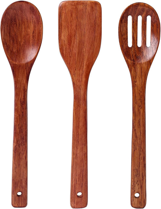 HANSGO Wooden Spoons for Cooking, 3PCS Wooden Kitchen Utensil Set, Wood Spatula Set for Stirring Frying Mixing Sauteing, Best Housewarming Gifts, 12inch