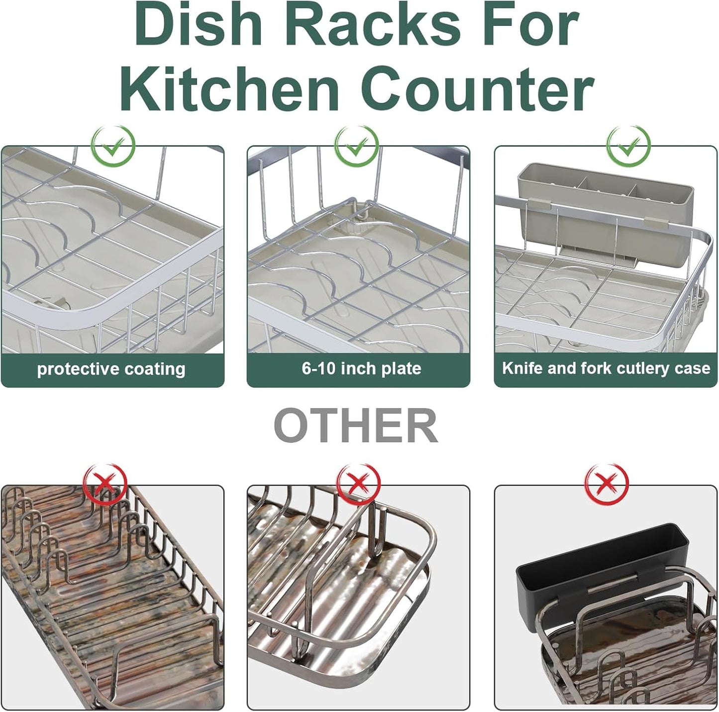 LIYI Dish Drainer,Large Capacity Storage,with Drain Outlet,304 Stainless Steel,Utensil Drain Rack, Multifunctional Kitchen Organizer,White