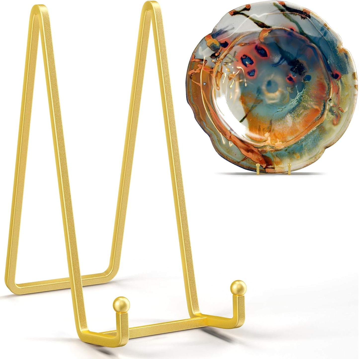 10 Inch Large Plate Stands for Display - Metal Plate Holder Display Stand + Picture Stand for Book, Platter, Plaque, Photo Frame, Small Easels for Tabletop Art(Gold 2 Pack)