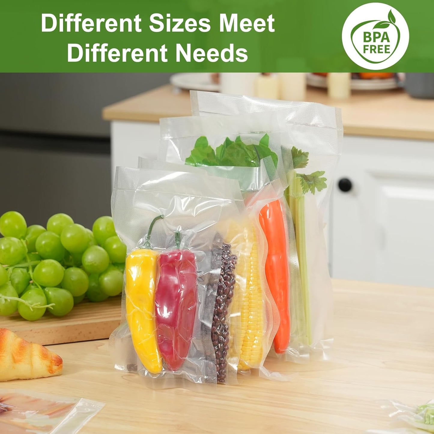 Moretoes 300pcs Vacuum Sealer Bags, 150pcs Quart 8" x 12" and 150pcs Pint 6" x 10", BPA Free, Pre-cut Commercial Grade Vac Bags for Food Storage, Meal Prep or Sous Vide