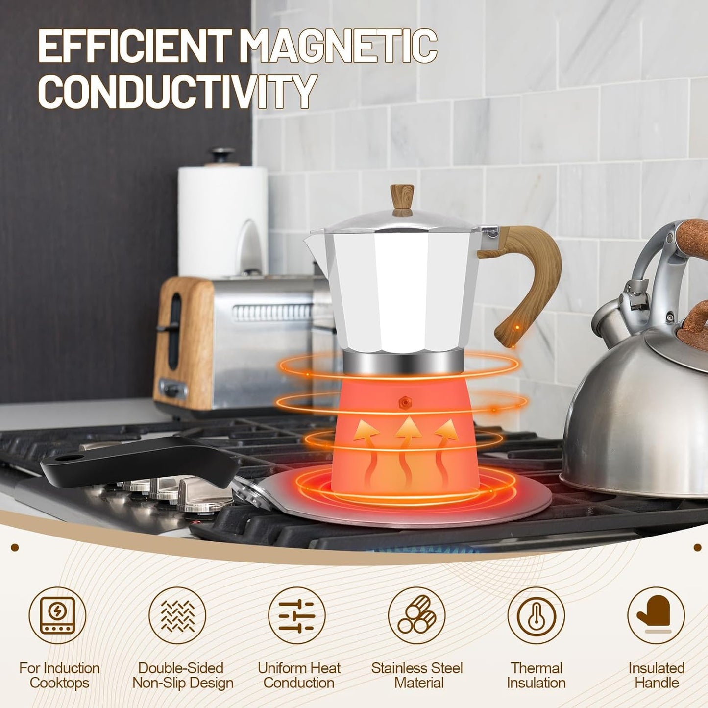 5.1in Induction Cooker Adapter Plate Stainless Steel Heat Sink for Aluminum Moka Pot Coffee Maker for Home and Camping 13cm