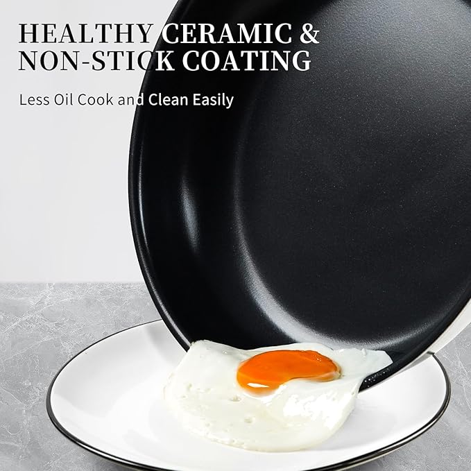 Innerwell Stainless Steel Frying Pan Set, Titanium Ceramic 10” and 12” Non Stick Frying Pan Skillet Set with Lids, No Toxic Nonstick Egg Omelet Cooking Pan Set, Induction Compatible, PFAS&PTFE Free