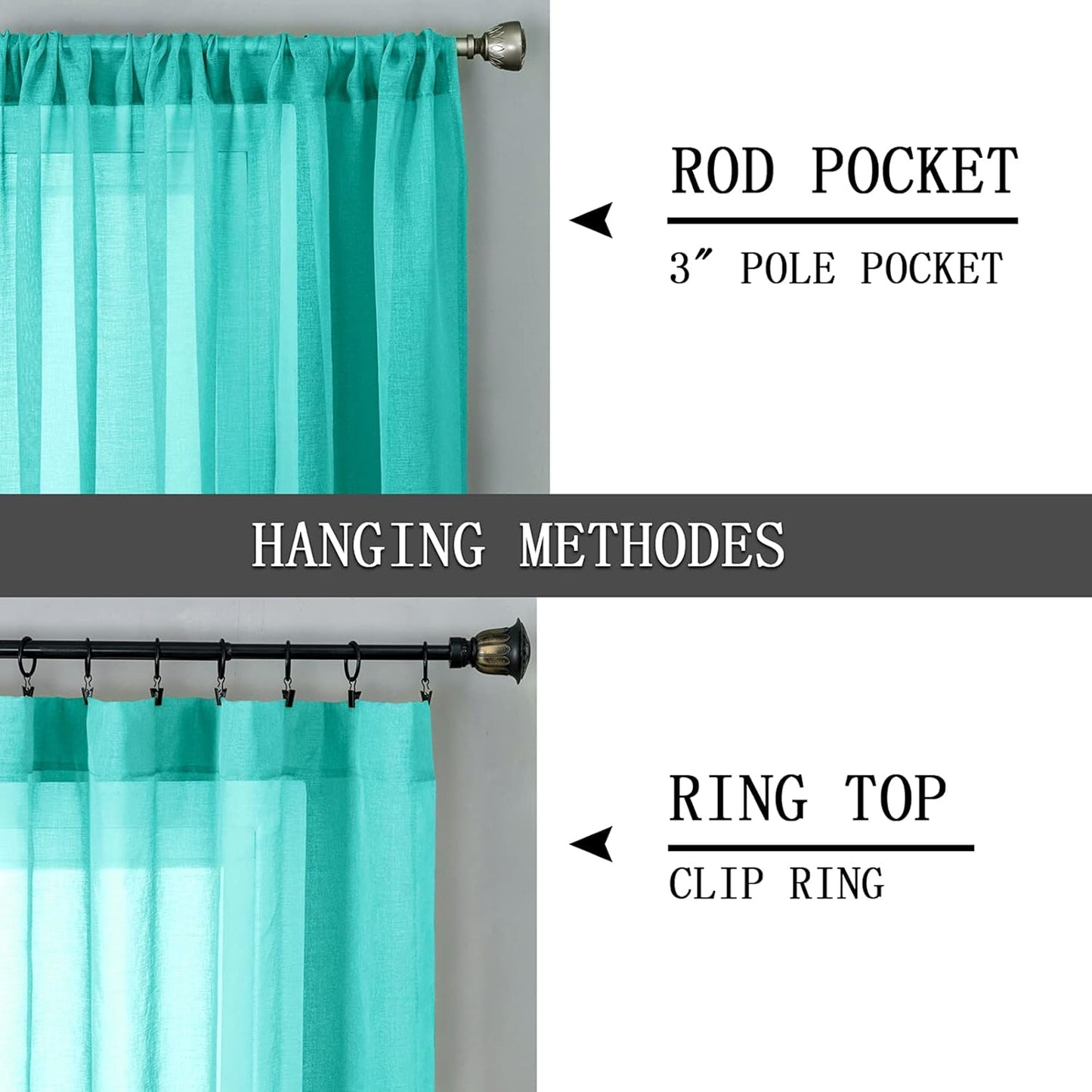 Tollpiz Sheer Tier Curtain Linen Textured Half Kitchen Curtains Sheer Light Filtering Rod Pocket Voile Small Curtains for Bathroom, 25 x 36 inches Long, Aqua Blue, Set of 2 Panels