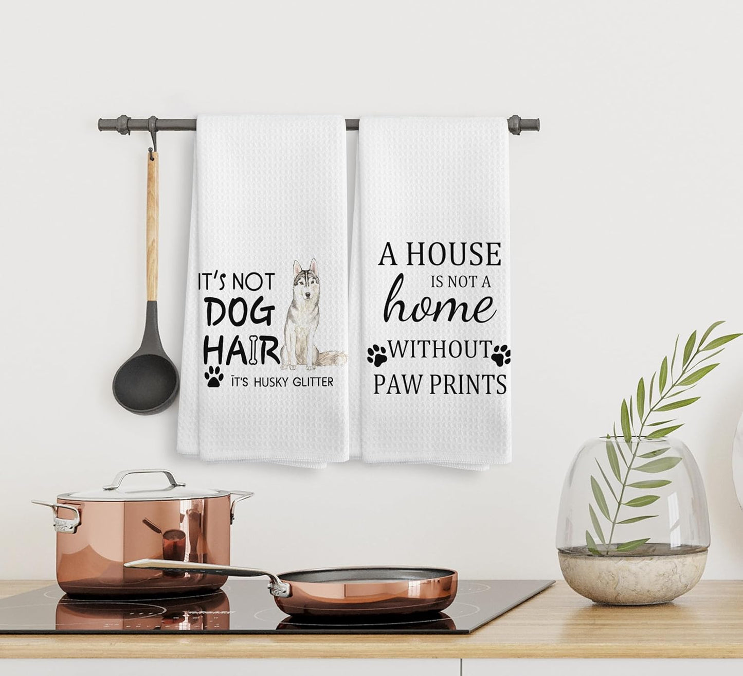 Husky Glitter Kitchen Towel Set of 2, 16x24 Inches, Polyester, Husky Glitter Pattern, Gift for Dog Lovers