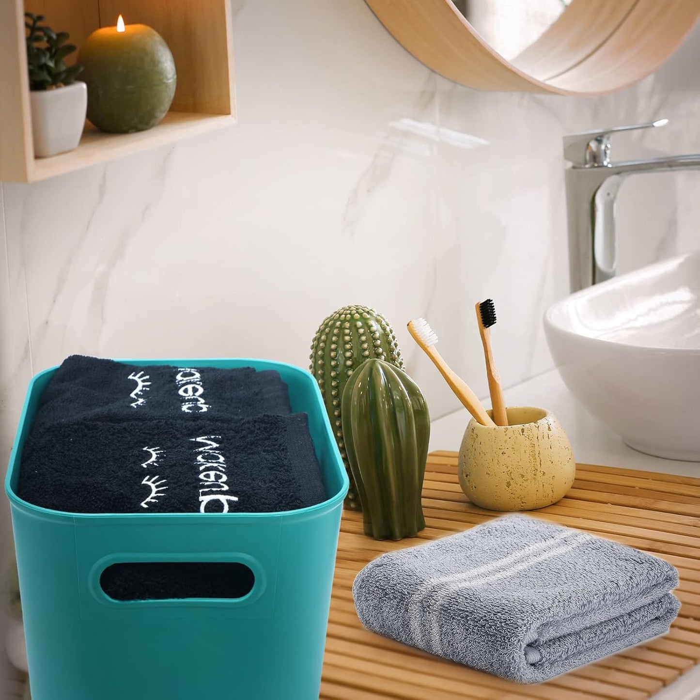 Hoolerry 8 Pieces Colorful Storage Bins with Lid, Plastic Storage Basket Organizing Container Stackable Box with Handle for Shelves Desktop Playroom Office(10.2 x 7 x 6.3 Inch,Multi-colored)