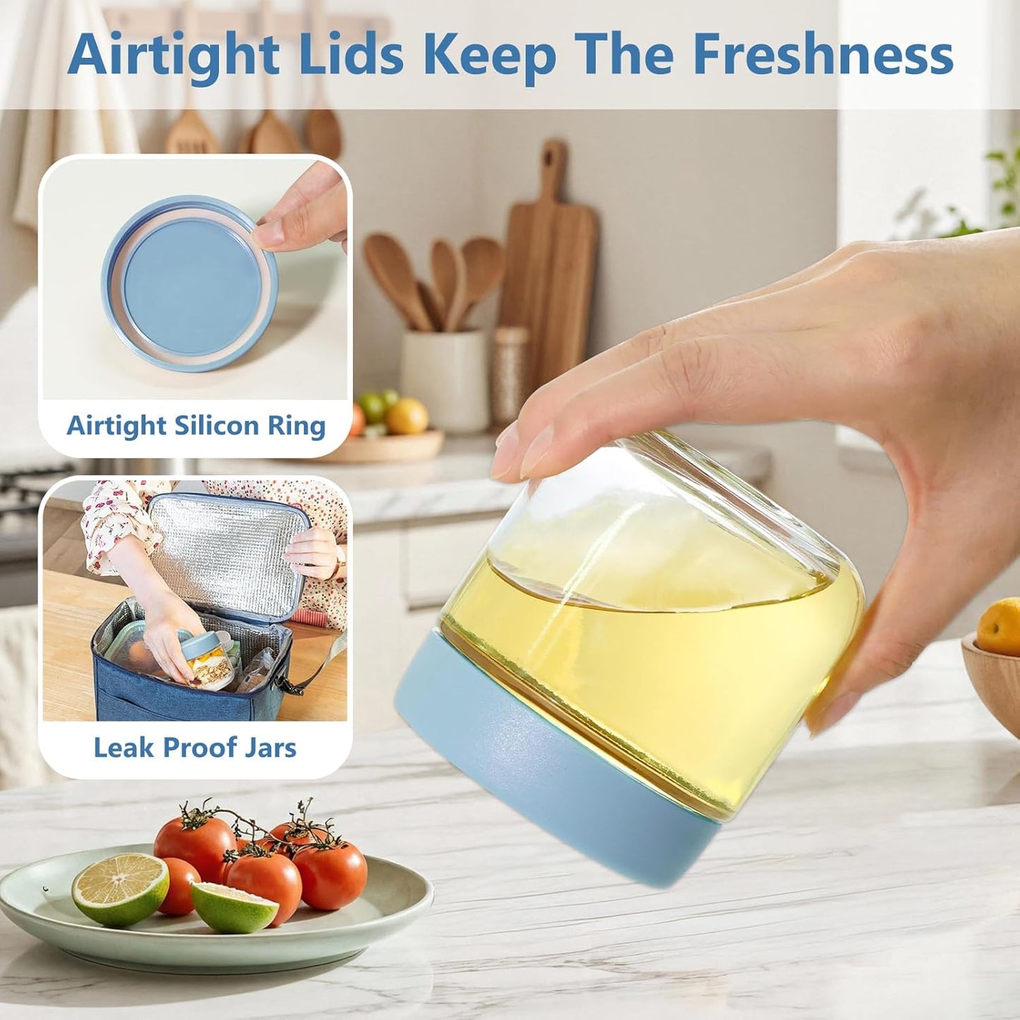 KEYWING 12 Pack Overnight Oats Containers With Lids, 10 oz Wide Mouth Mason Jars with Airtight Lids, Meal Prep Containers Food Storage Glass Jars in Bulk for Snack Yogurt Salad Spice Cereal