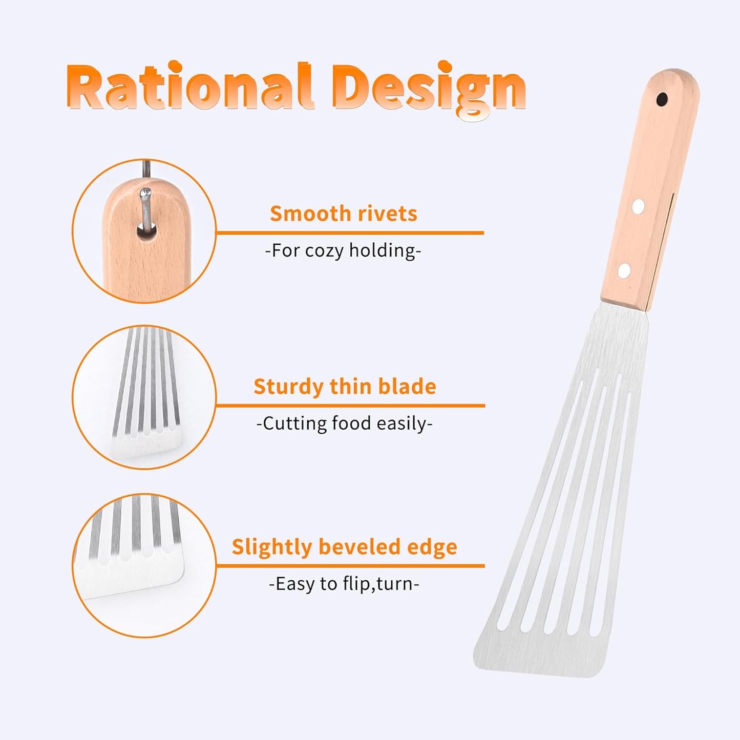 3-Piece Griddle Spatula Set for Flat Top Grill – Stainless Steel Turner Kit with Wooden Handles, Heavy Duty BBQ Accessories for Teppanyaki, Outdoor Cooking & Smash Burgers