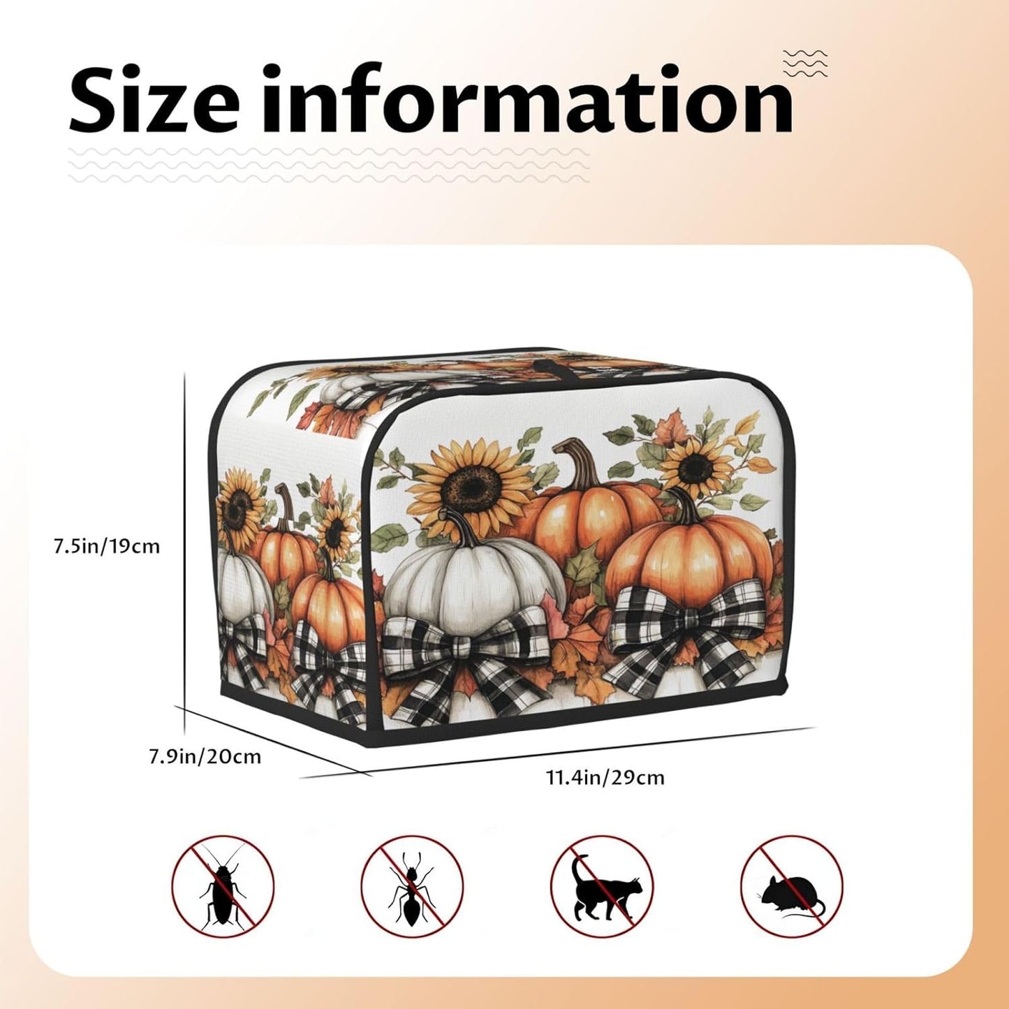Toaster Cover 2 Slice Pumpkin Sunflower Fall Thanksgiving Kitchen Small Appliance Covers with Pockets Dust and Fingerprint Protection