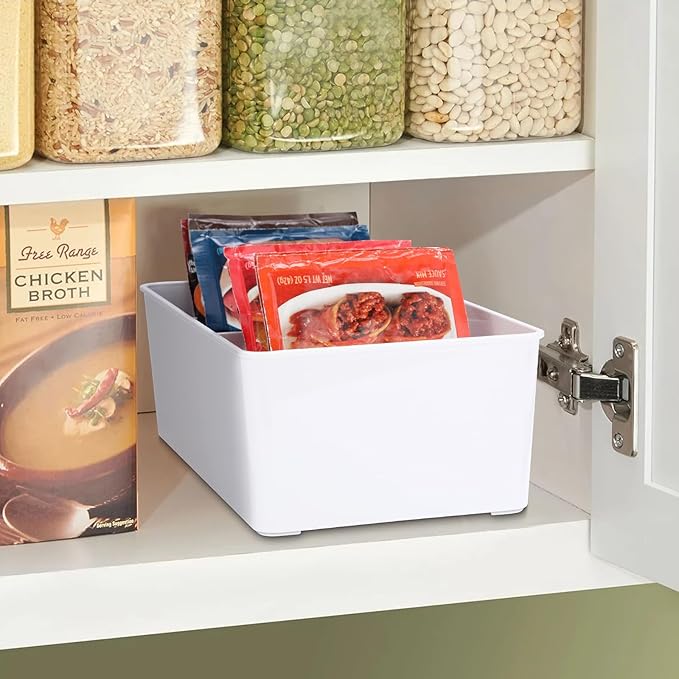 BSTKEY Seasoning Packet Organizer, Food Storage Organizer with Divided 4 Compartments, Plastic Storage Caddy for Kitchen Pantry Cabinet, Kitchen Organization Bin for Snacks Spice Packets