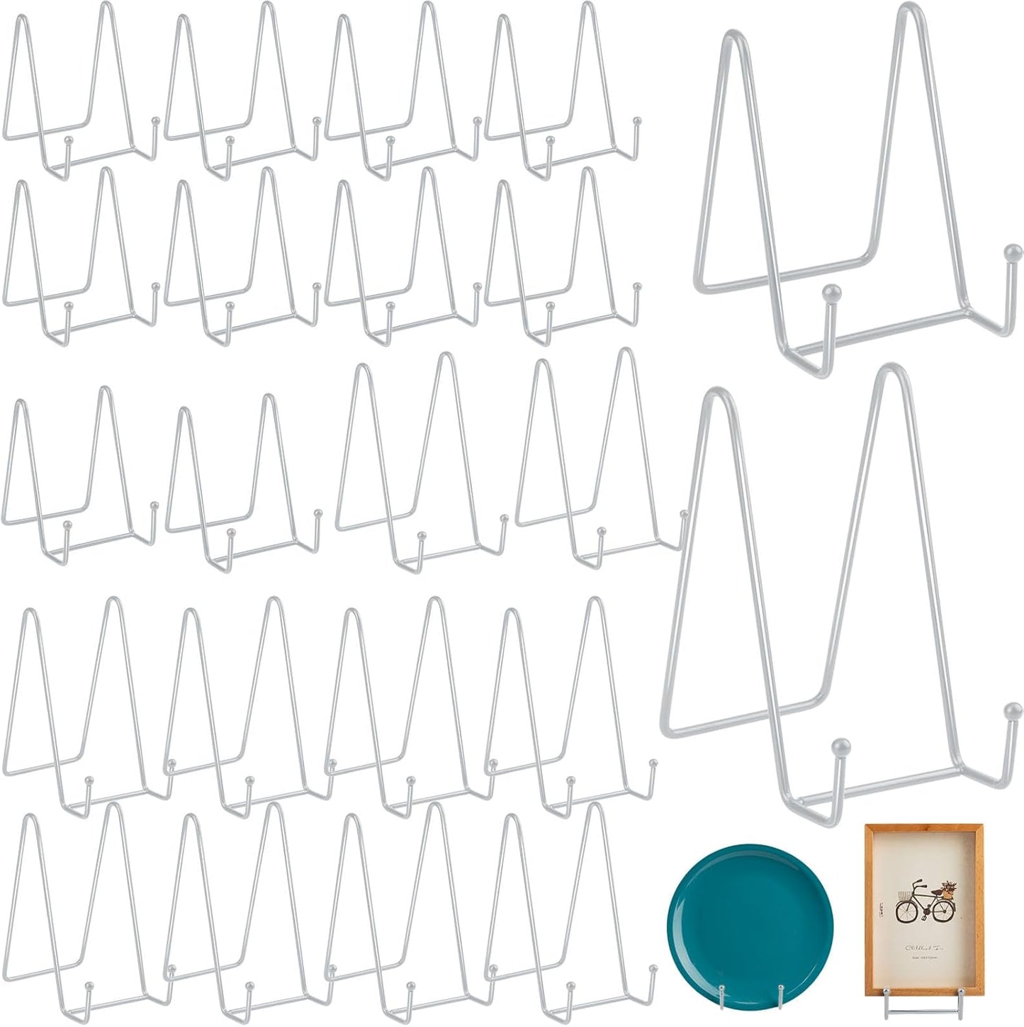 Hoteam 20 Pack Plate Stands for Display, 10 Pcs 4 Inch Metal Frame Plate Holder Display Stand and 10 Pcs 6 Inch Easel Rack for Pictures Photo Decorative Dish Collectibles Tabletop Art (White)