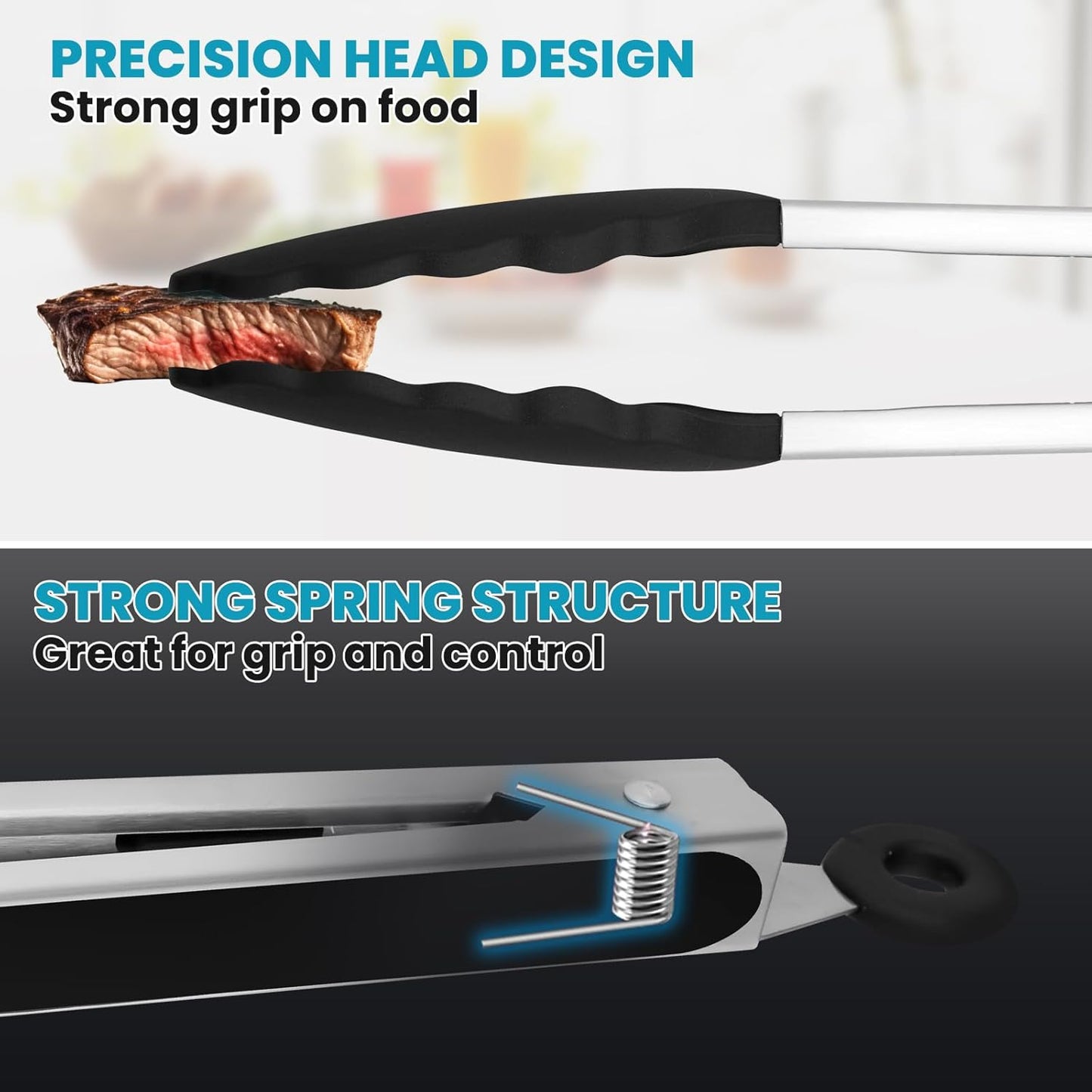 3 Pack Silicone Tongs for Cooking,Maywe Tanso 9 Inch Cooking Kitchen Tongs with Silicone Tips,Nonstick Stainless Steel Tongs for Steak Pie Pizza Pasta Spaghetti Salad BBQ Buffet