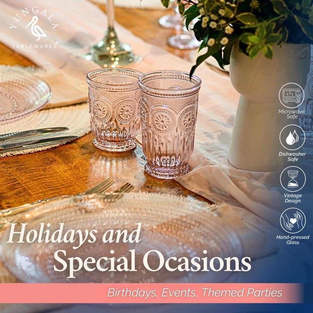 Yungala Pink Hobnail Plates, Set of 4 Glass Vintage 10.5” Dinner Plates that are Dishwasher Safe