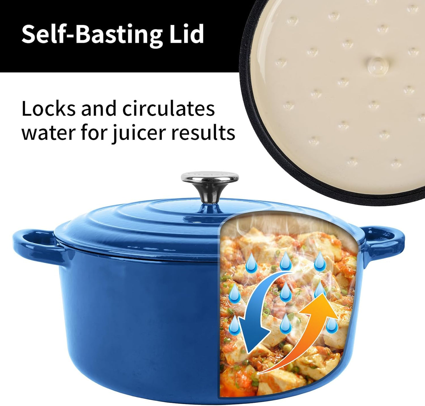 Enameled Cast Iron Dutch Oven Pot with Lid, 5.7 Quart Dutch Oven for Bread Baking, Oven Safe up to 500° F, Suitable for Bread Baking, Braising, Roasting, Stews, Blue