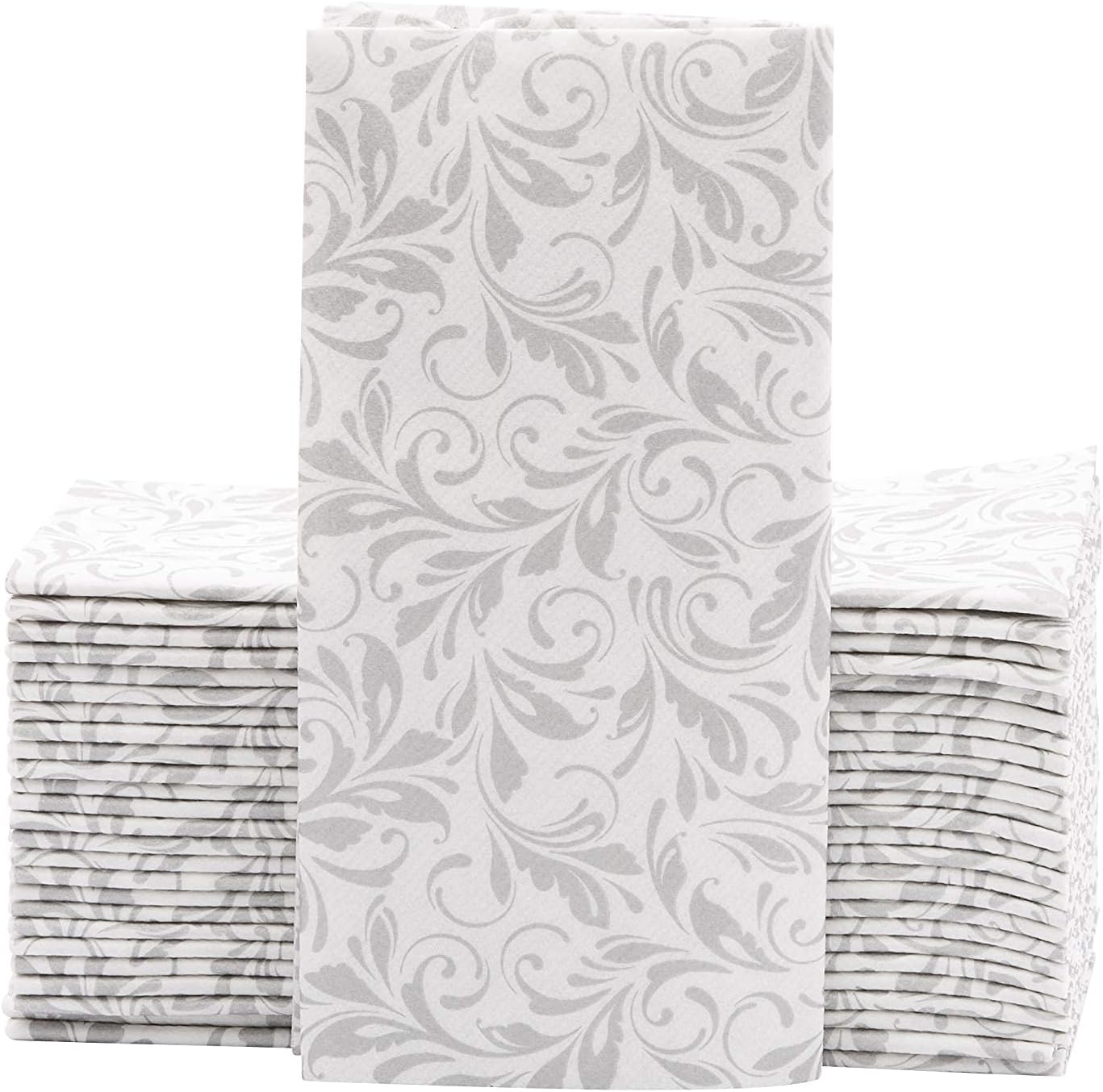 AMERICAN HOMESTEAD Paper Napkins - Silver Leaf Disposable Linen-Like Dinner Napkins - Restaurant-Quality Table Serviettes for Weddings, Parties, and Events - 15.75" x 15.75" - 50 Count