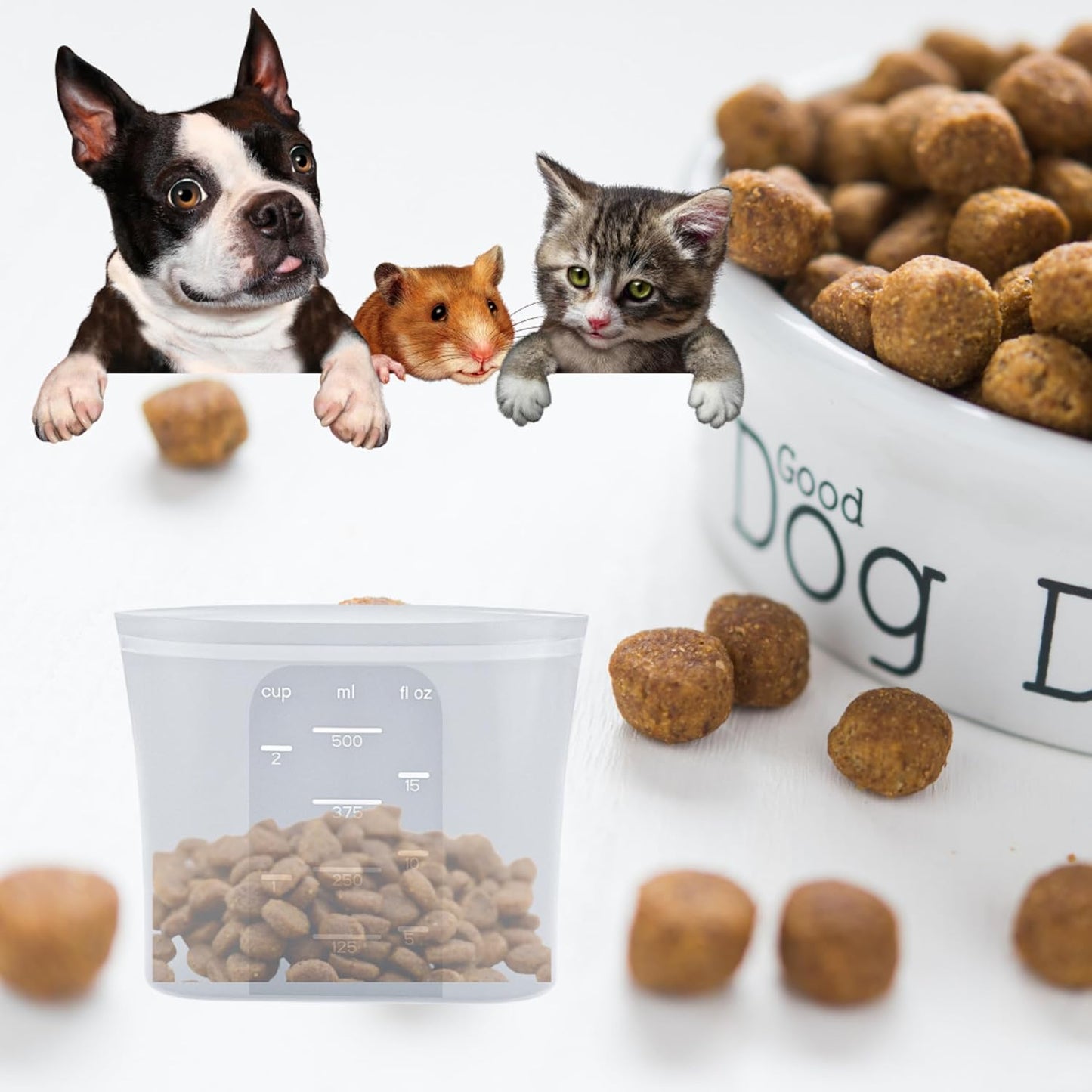 Silicone Storage Bag Reusable Food Storage Bag Silicone Snack Bag Pet Food Bag 17oz/34oz/50oz, 3pcs, White, BPA Free Wide Base Stand-Upright Freezeable Microwaveable Dishwasher