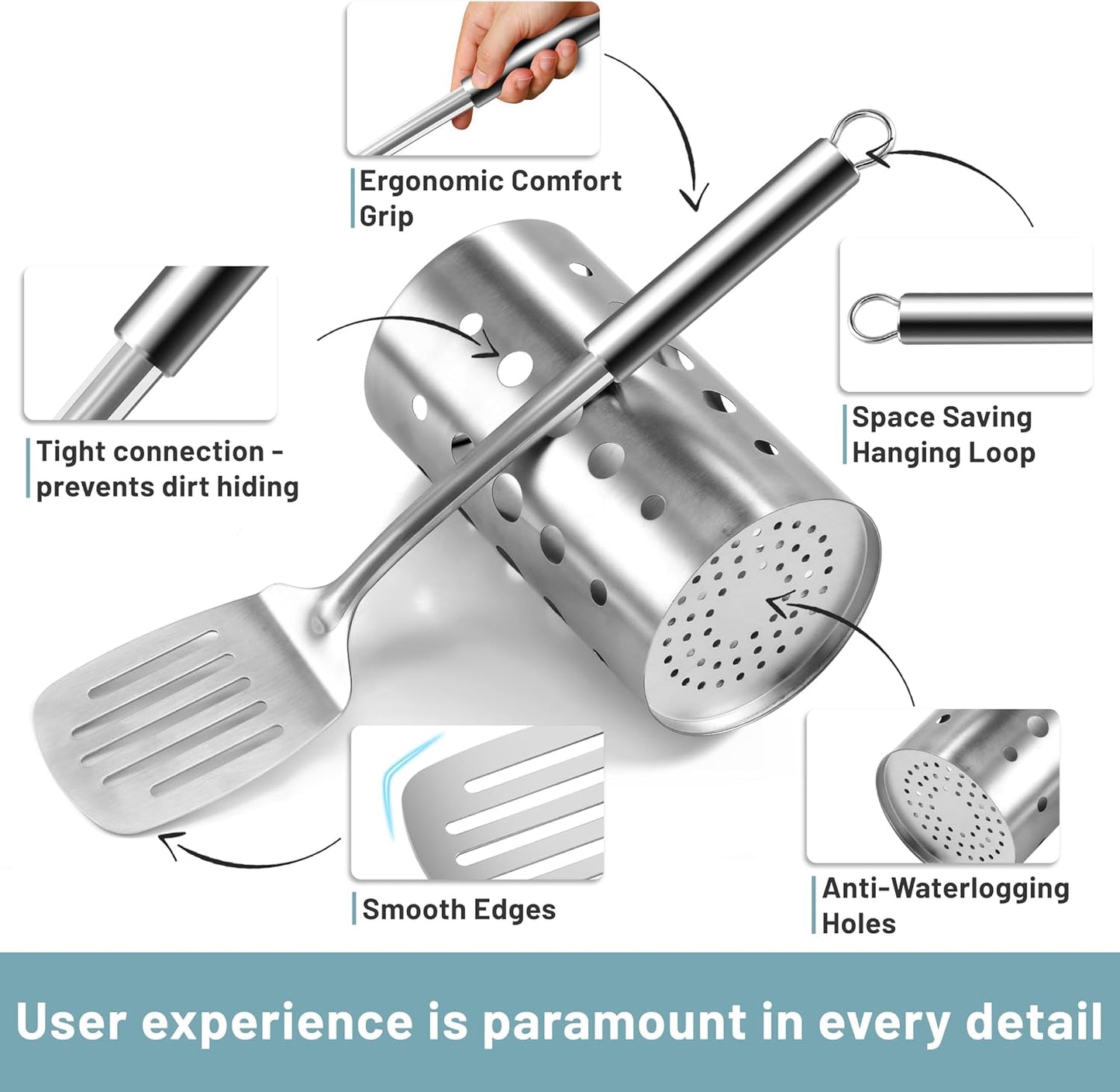 Pleafind Stainless Steel Cooking Utensils Set, 9 Pcs Heat Resistant Kitchen Utensils Set, Nonstick Kitchen Tools Set With Utensil Holder, Metal Spatula Set for Chef, Dishwasher Safe