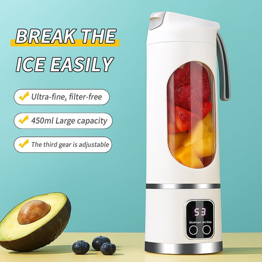 Portable Blender for Shakes & Smoothies, USB Rechargeable Personal Blender 450ml with 12 Blades, Mini Electric Juicer Cup for Travel, Smoothie Maker Bottle – Premium White