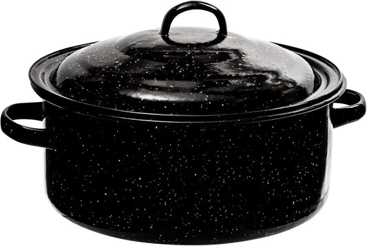 Granite 5 Qt Stockpot, Nonstick Soup Pot With Lid, Speckled Enamel Ware Cookware, Large Stock Pot For Boiling and Cooking, Big Granite Cooking Pot for Stovetop, Campfire, Outdoor Stove