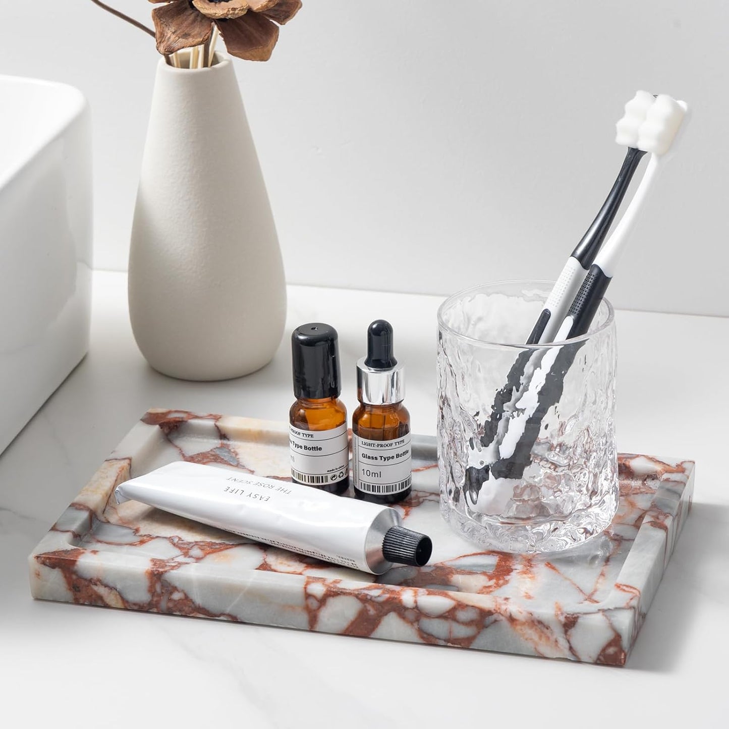 Deep Red Marble Rectangular Tray 10x6 Inch - Bathroom & Vanity Organizer, Jewelry Tray, Kitchen Counter Decor - Natural Stone Catchall