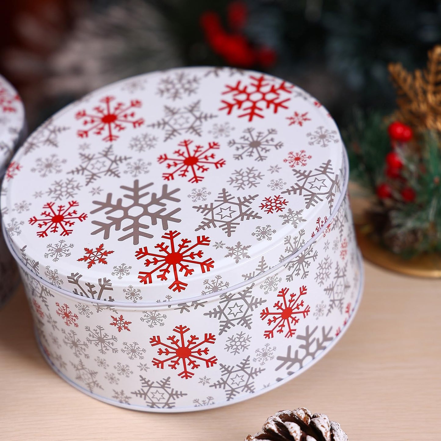 Cookie Tin Round Storage Tins for Christmas Gift Giving, 3Pcs Extra Thick Metal - Large, Medium and Small Sizes
