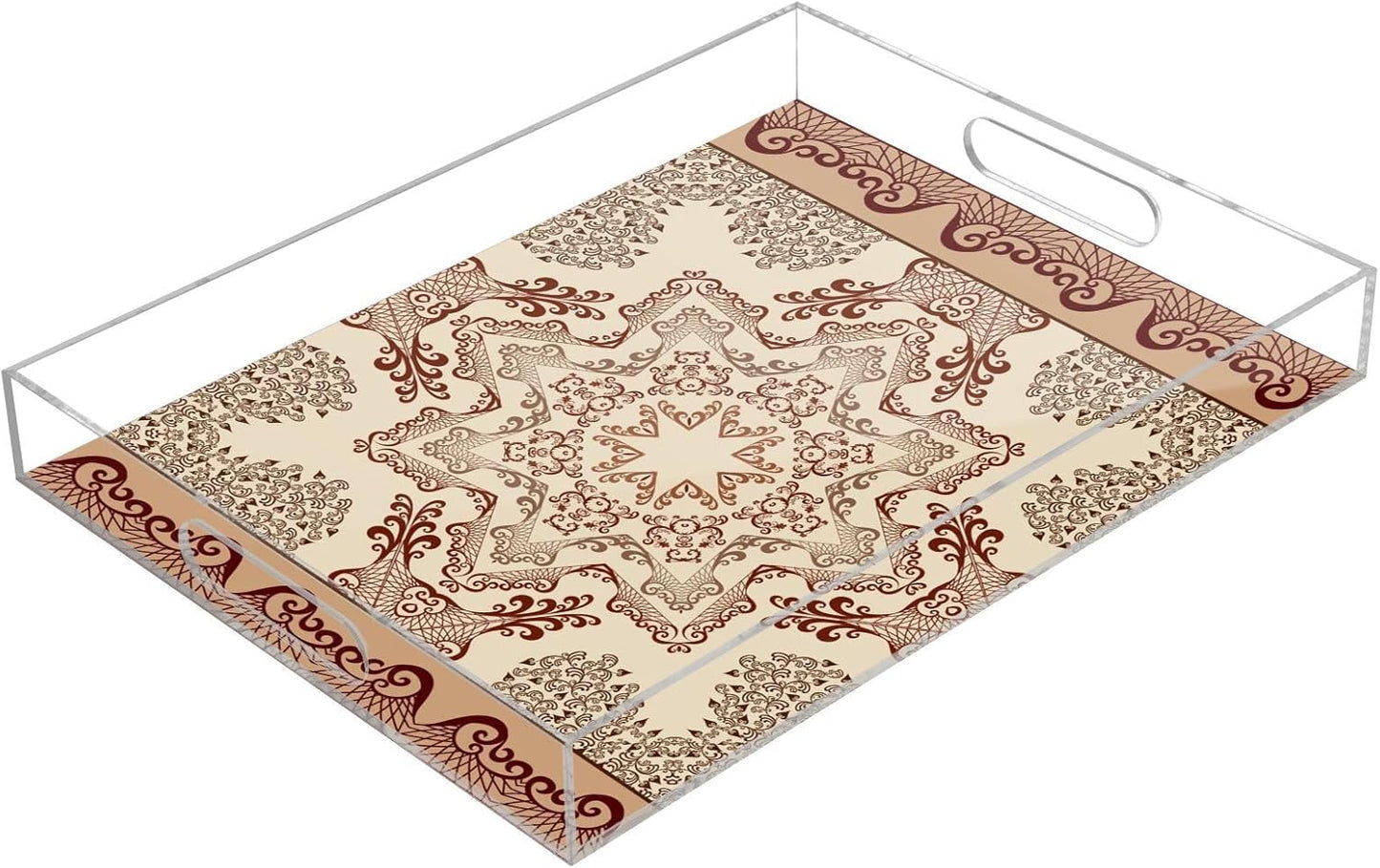 Acrylic Serving Tray with Handles Spill Proof Kitchen Storage Tray Clear Decorative Tray Makeup Drawer Organizer Storage Tray for Bathroom Living Room Ottoman 15.7x11.8Inches