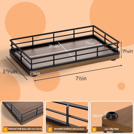 Wooden Decorative Tray, Oak 7.5" L Coffee Table Tray for Kitchen Countertop Soap Sponge Holder for Dresser Perfume Jewelry Candle Nightstand Table Centerpieces for Dining Room Decor Walnut