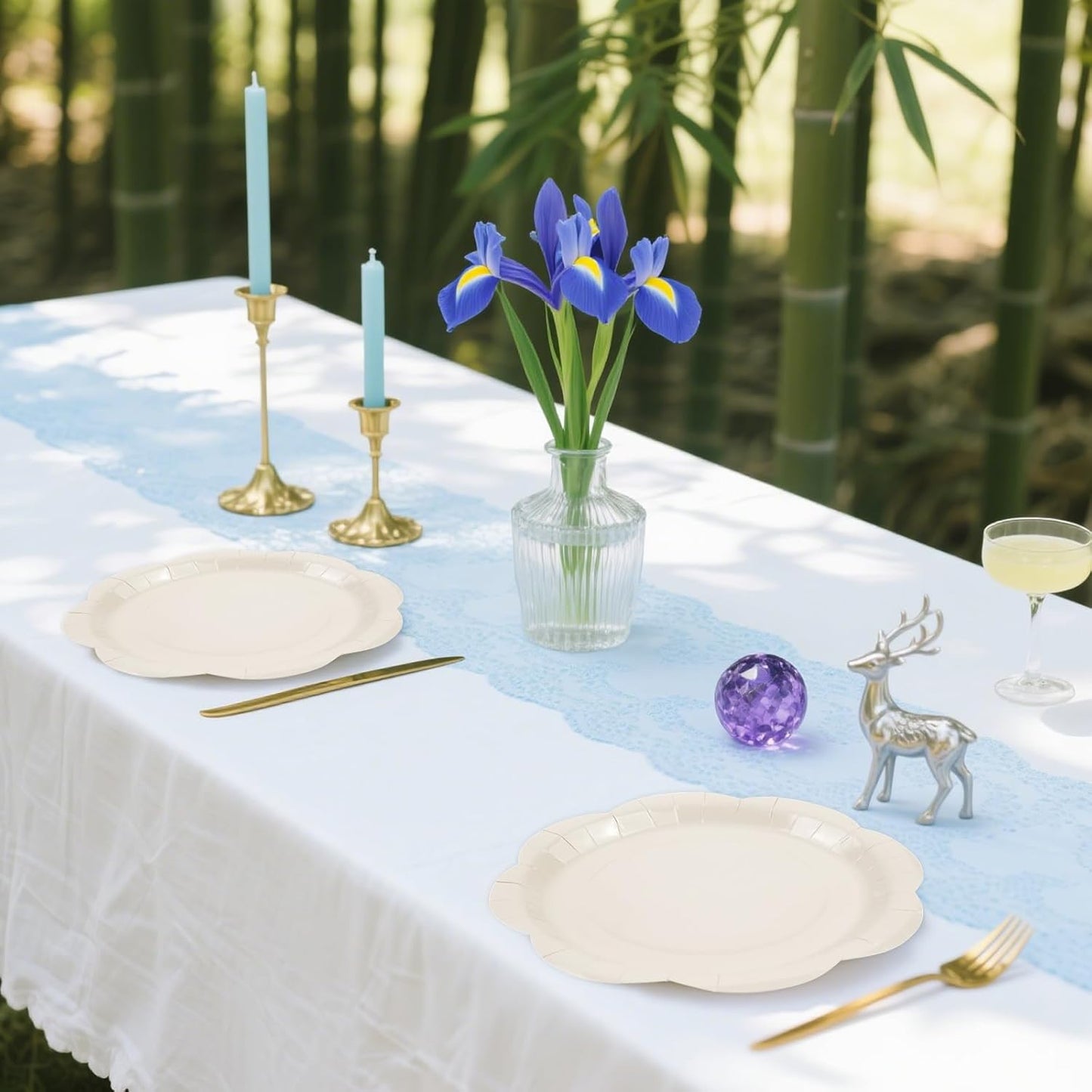 50 Pack Ivory Paper Plates 7 Inch, Disposable Cream Scalloped Plates Cake Dessert Plate for Dinner Baby Shower Wedding Bridal Shower Birthday Party Supplies (Ivory, 7 inch)