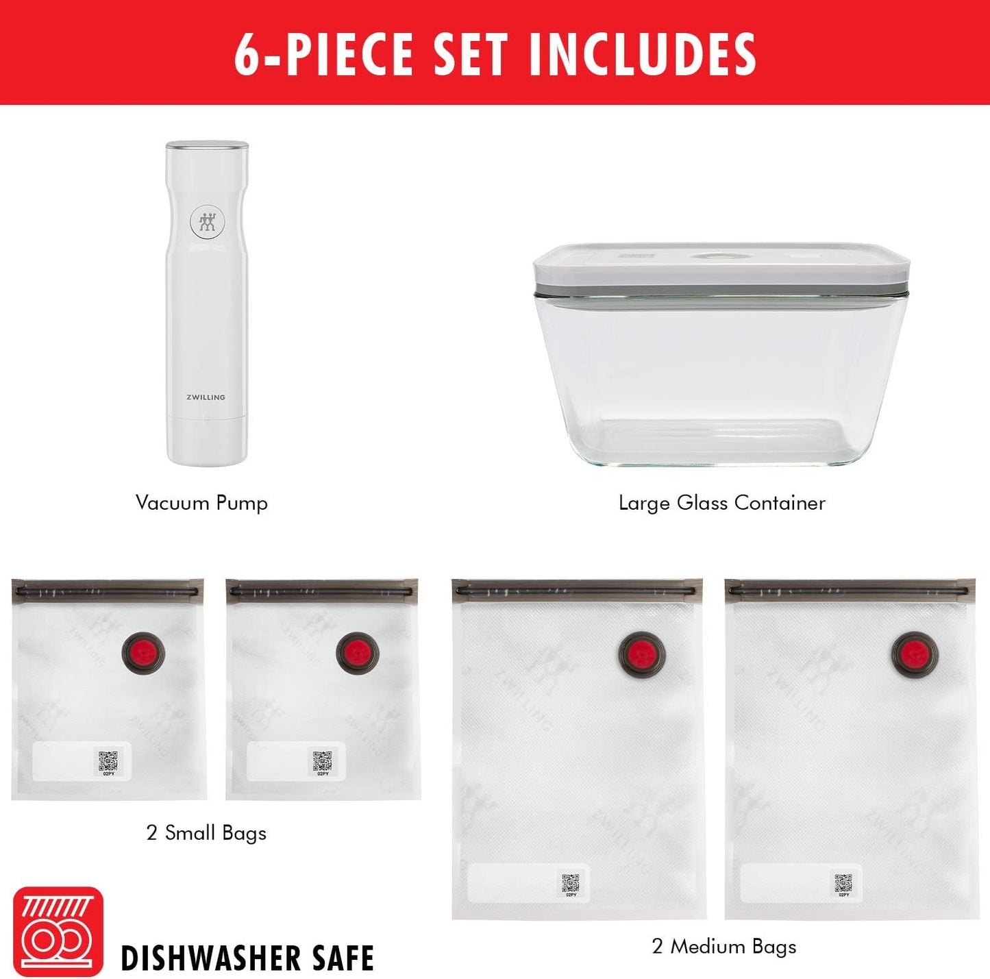 ZWILLING Fresh & Save Vacuum Sealer Machine Starter Set with Airtight Food Storage Container Glass, Sous Vide Bags, Meal Prep