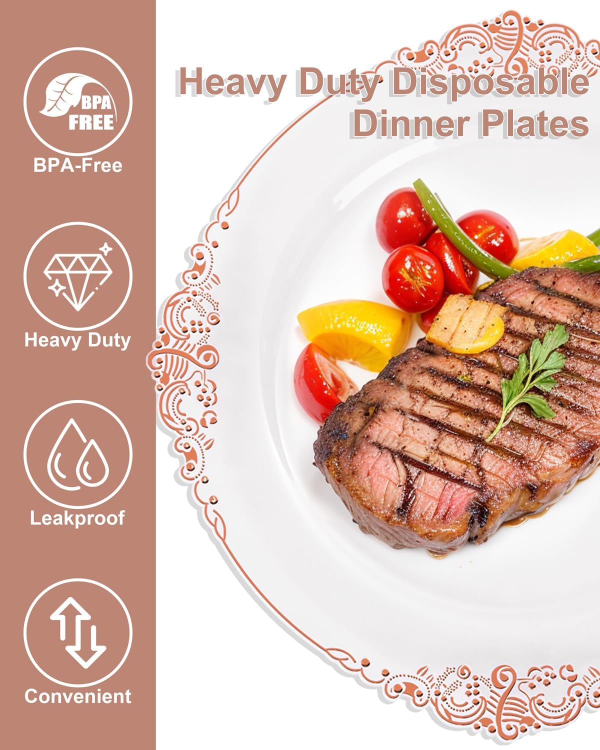 YOUBET 700PCS Rose Gold Plastic Plates - Clear Rose Gold Plastic Dinnerware Set Include 200 Disposable Plate, 300 Heavy Duty Silverware, 100 Cups, 100 Napkins for Wedding & Party & Baby Shower