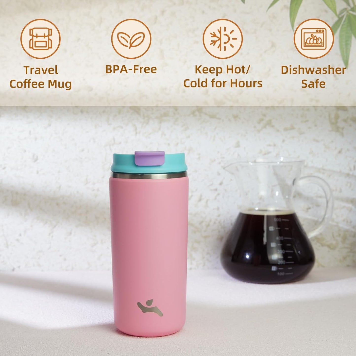 Tumbler with Lid, 12 oz Travel Coffee Mug Double Wall Vacuum Stainless Steel Thermal Metal Cup Insulated Water Bottle,Pink