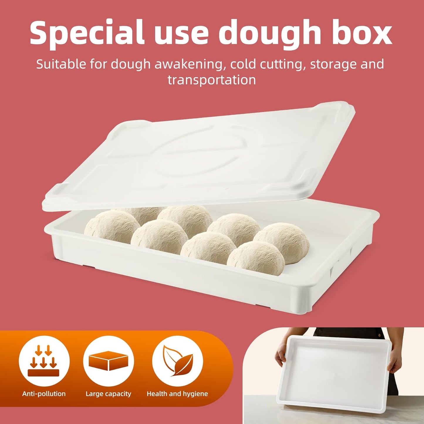 4 Packs Large Pizza Dough Proofing Box with Lids | 22.8" D x 15.5" W x 6.1" H Bread Proofing Box | Sourdough Food Storage Containers for Bakeries | Pizza Dough Proofing Container