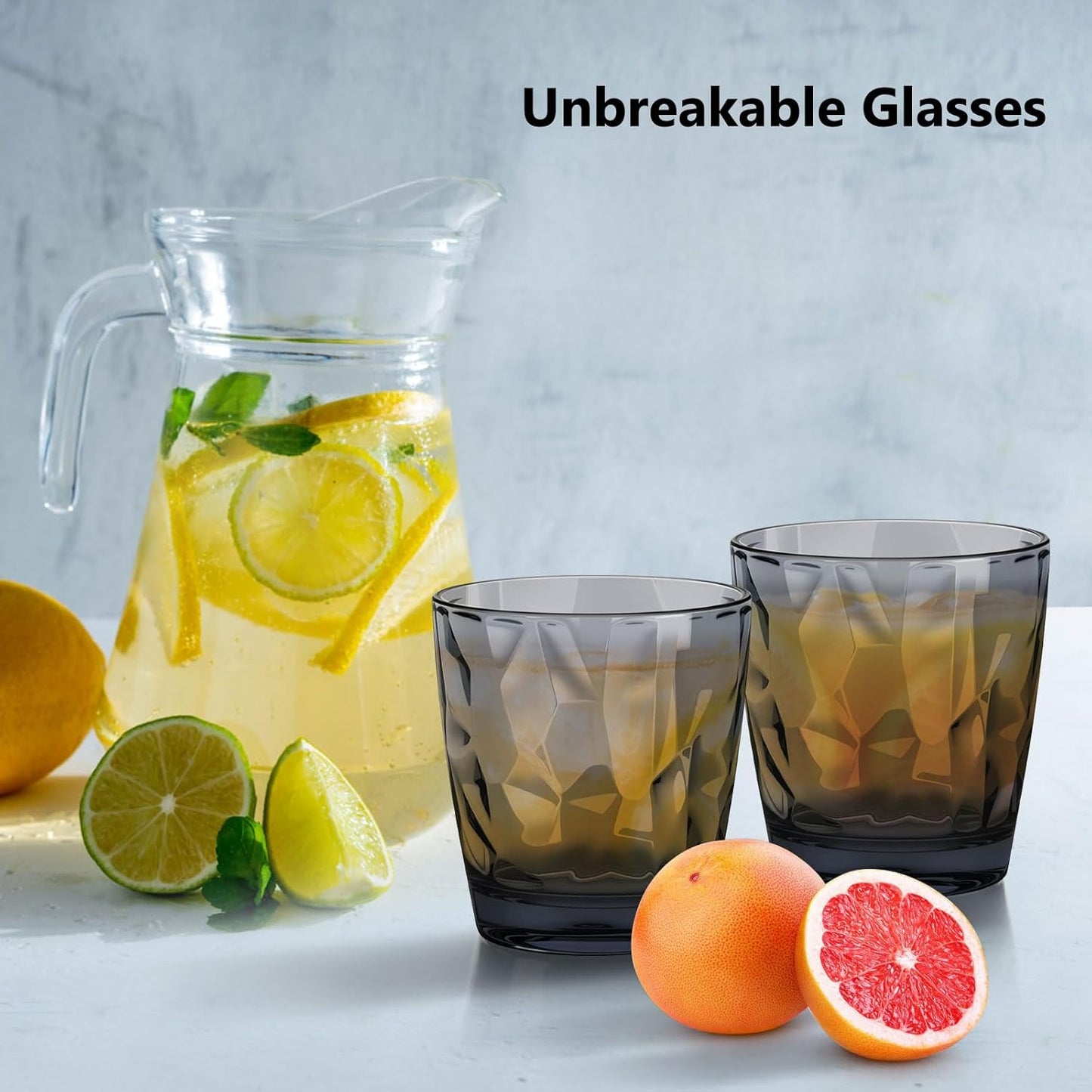 Topsky 10 oz Plastic Water Tumblers | Set of 4 Transparent Unbreakable Drinking Glasses Clear Acrylic Reusable Juice Wine Cups for Home Picnic Party, Dishwasher Safe, Stackable (Gray)