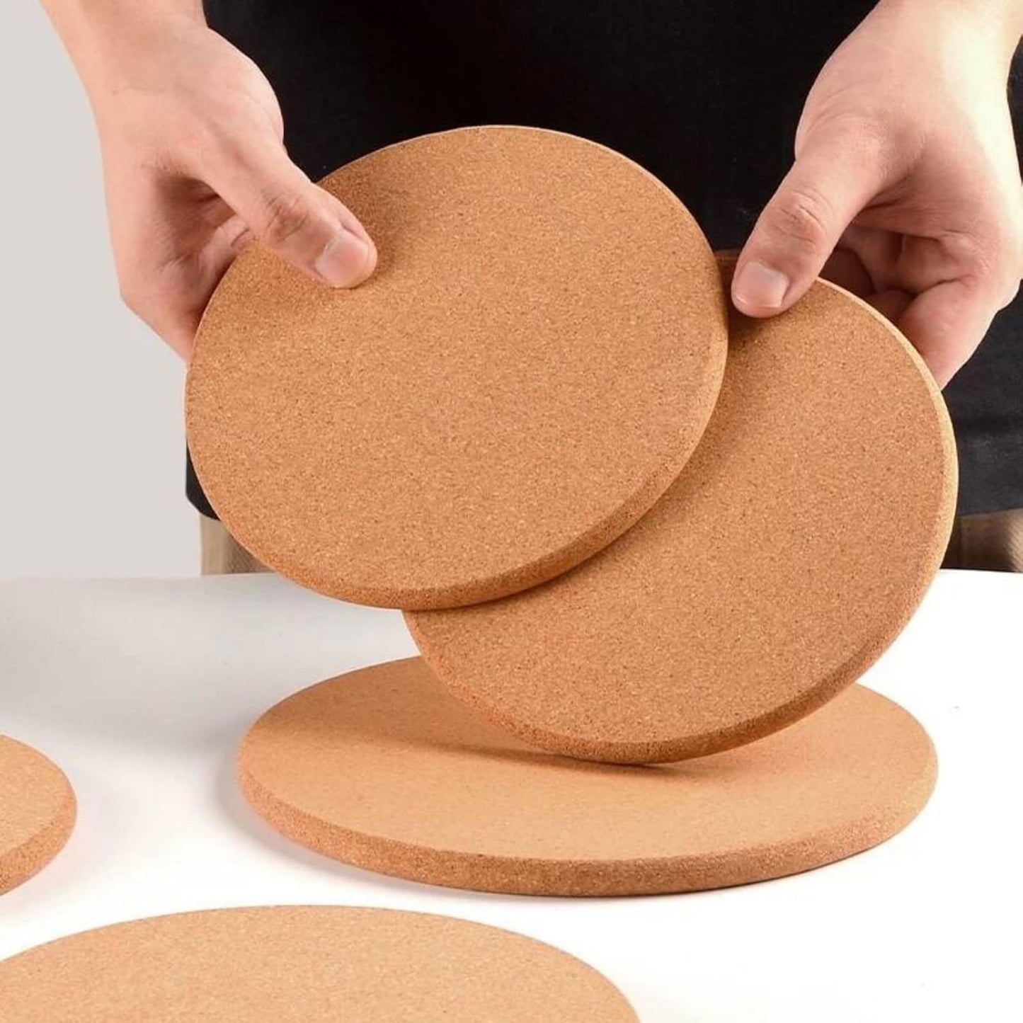 Cork Costers Set of 6, Table Mats for Table Hot Pot, Non Slip Thick Cork Trivet for Coffee, Tea, Kettles, Pots, Pans, and Plants 7.5inch