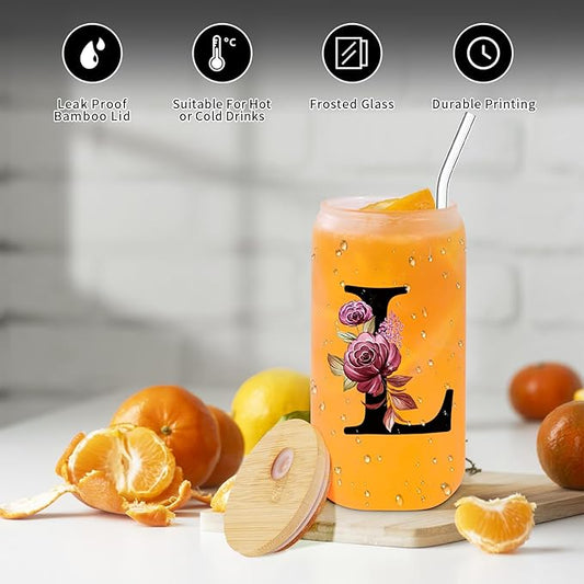 Monogrammed Glass Drinking Cup With Lid Straw Women Lady Boss Gifts Coworker Colleague Manager Team Member Employee Boss Executive Assistant Inter Birthday Farewell Leaving Retirement Christmas,L