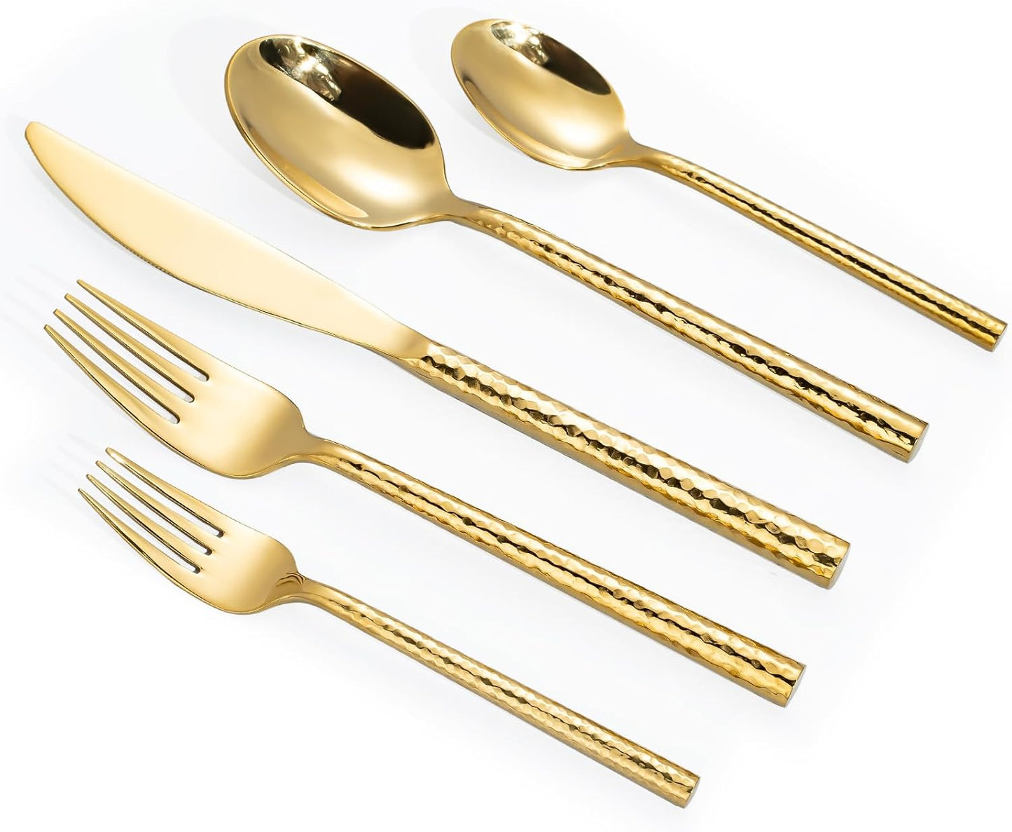 Hammered Gold Silverware Set,Zerophilo Flatware Set 20 Pieces 18/10 Stainless Steel Cutlery Set for 4 Mirror Polished,Dishwasher Safe