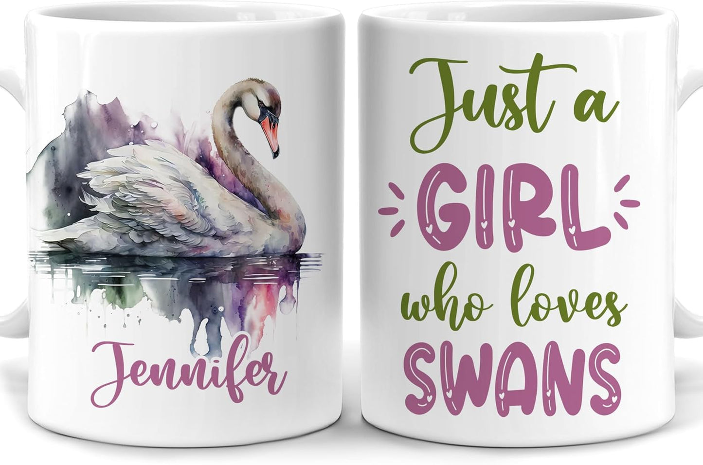 Hyturtle Personalized Gifts Swan Lover - Just A Girl Who Loves Swans Custom Name Ceramic Coffee Mug Cup 11oz - Idea Cute Animal Lover Gifts For Women, Girl On Birthday, Christmas