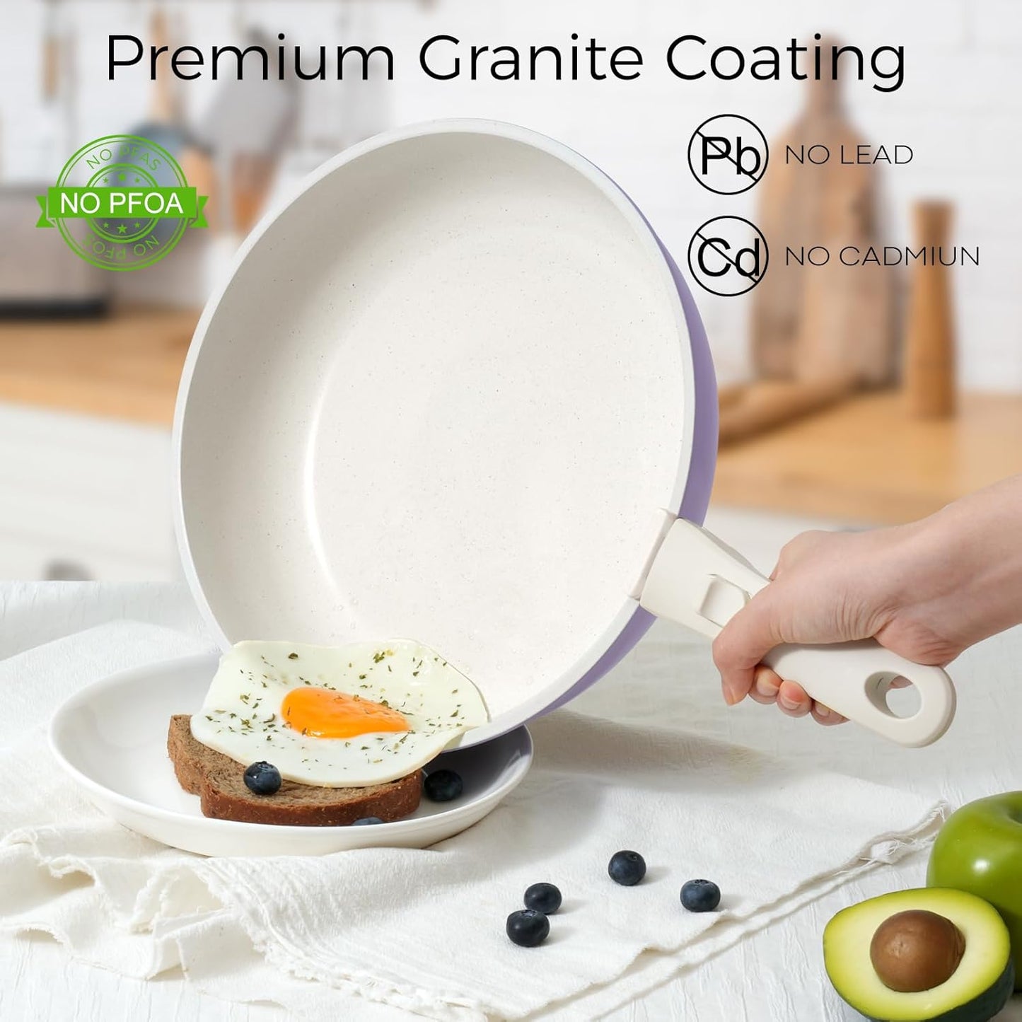 15Pcs Pots and Pans Set Non Stick, Cookware Sets with Detachable Handle, Nonstick RV Kitchen Cooking Tools Removable Handles, Oven Safe, Induction Fast, Stackable Induction Cookware, Purple