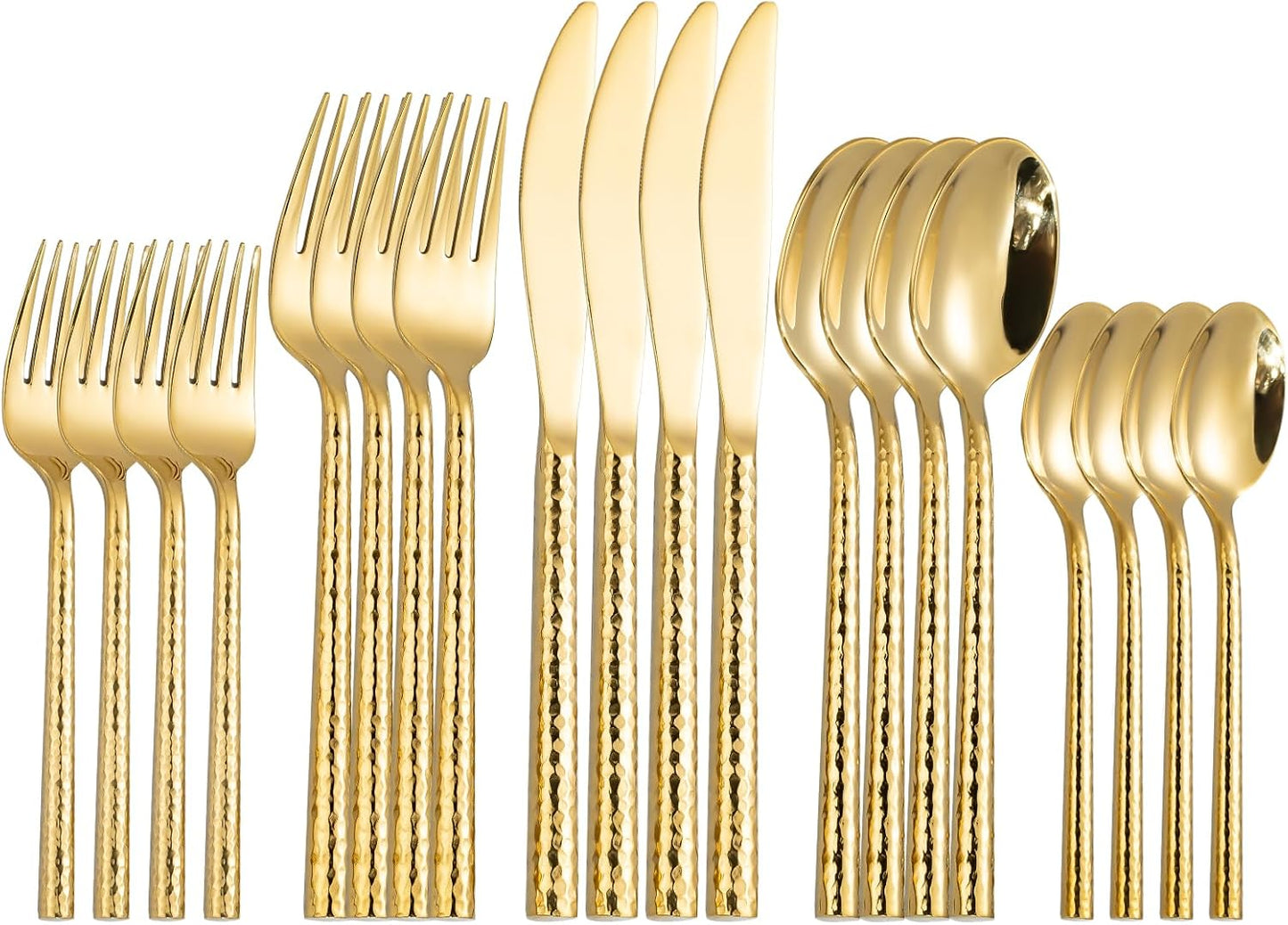 Hammered Gold Silverware Set,Zerophilo Flatware Set 20 Pieces 18/10 Stainless Steel Cutlery Set for 4 Mirror Polished,Dishwasher Safe