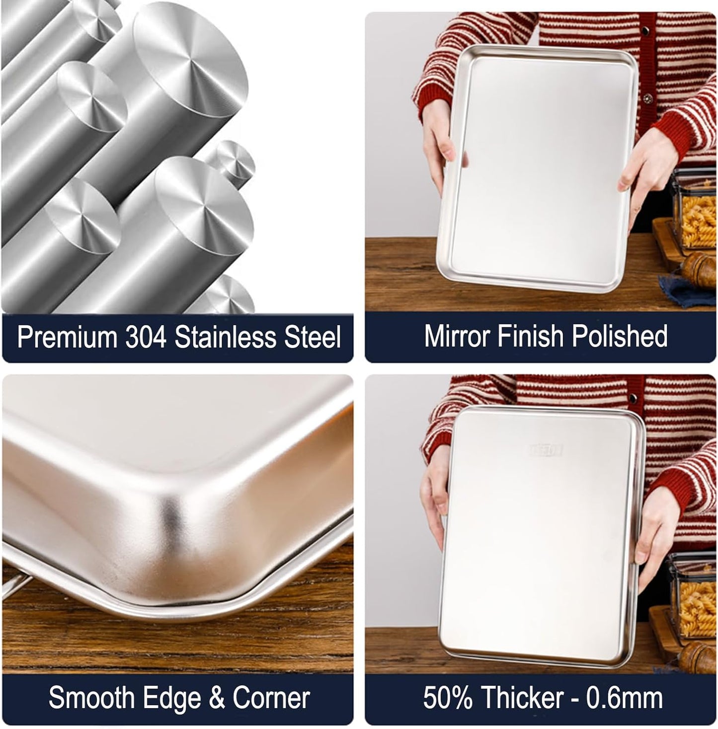 Extra Small Serving Tray in Bulk Stainless Steel 304 Little Tiny Baking Sheet Pans 9.3 x 6.9 x1.1Inch (Diagonal 10.63) Dishwasher Safe No Rust Reheat Food for 1~2 Person 12 Pack