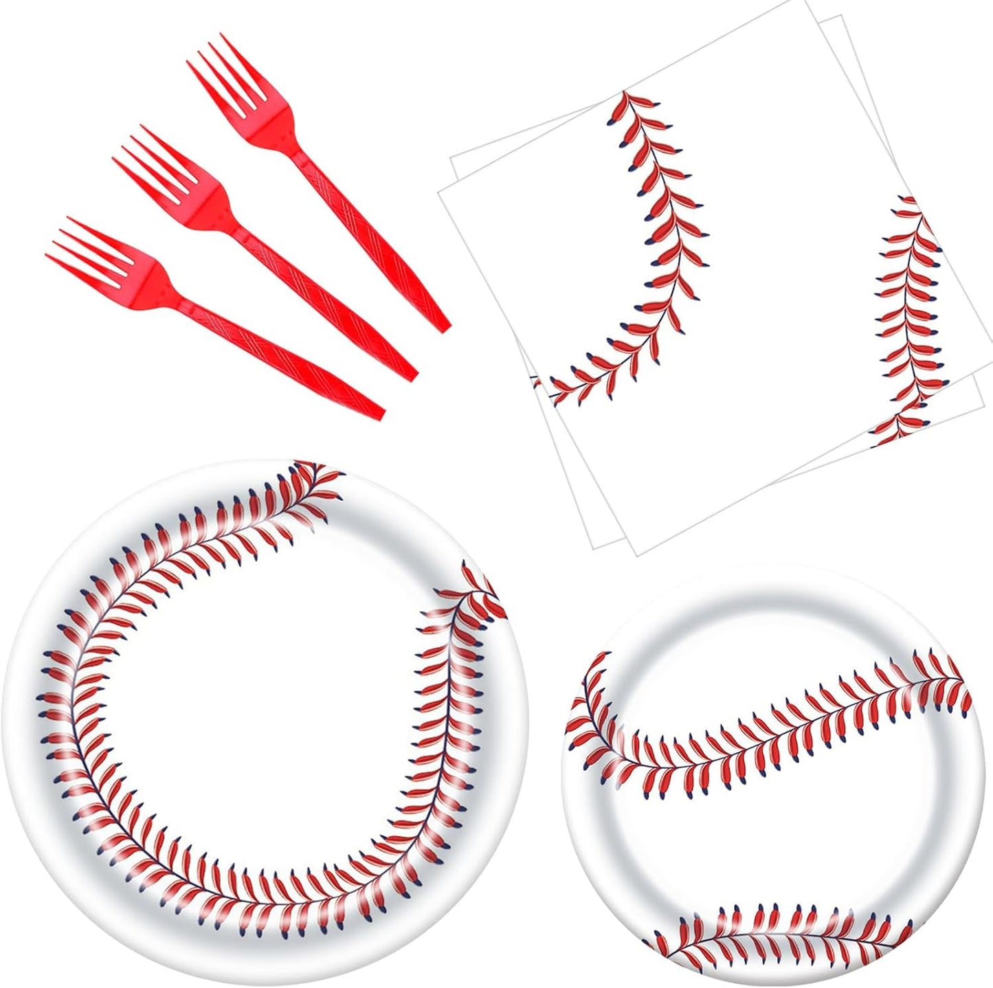 DTDO 96Pcs Baseball Party Supplies Paper Plates Napkins Forks Sport Theme Birthday Party Decorations Gameday Birthday Disposable Dinnerware Tableware for Boys Girls Serves 24