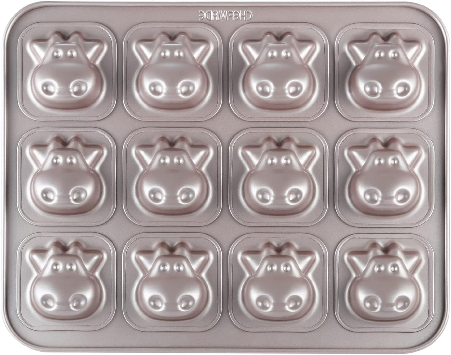 CHEFMADE Cows Cake Pan, 12-Cavity Non-Stick Animal Muffin Bakeware for Oven Baking (Champagne Gold)