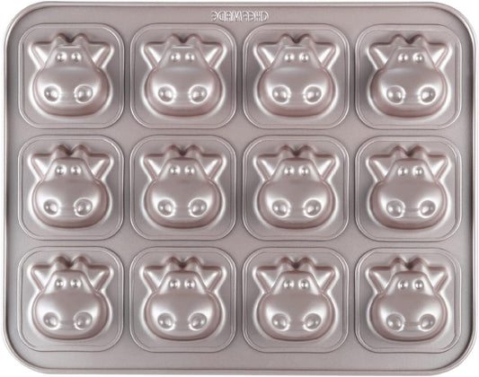 CHEFMADE Cows Cake Pan, 12-Cavity Non-Stick Animal Muffin Bakeware for Oven Baking (Champagne Gold)