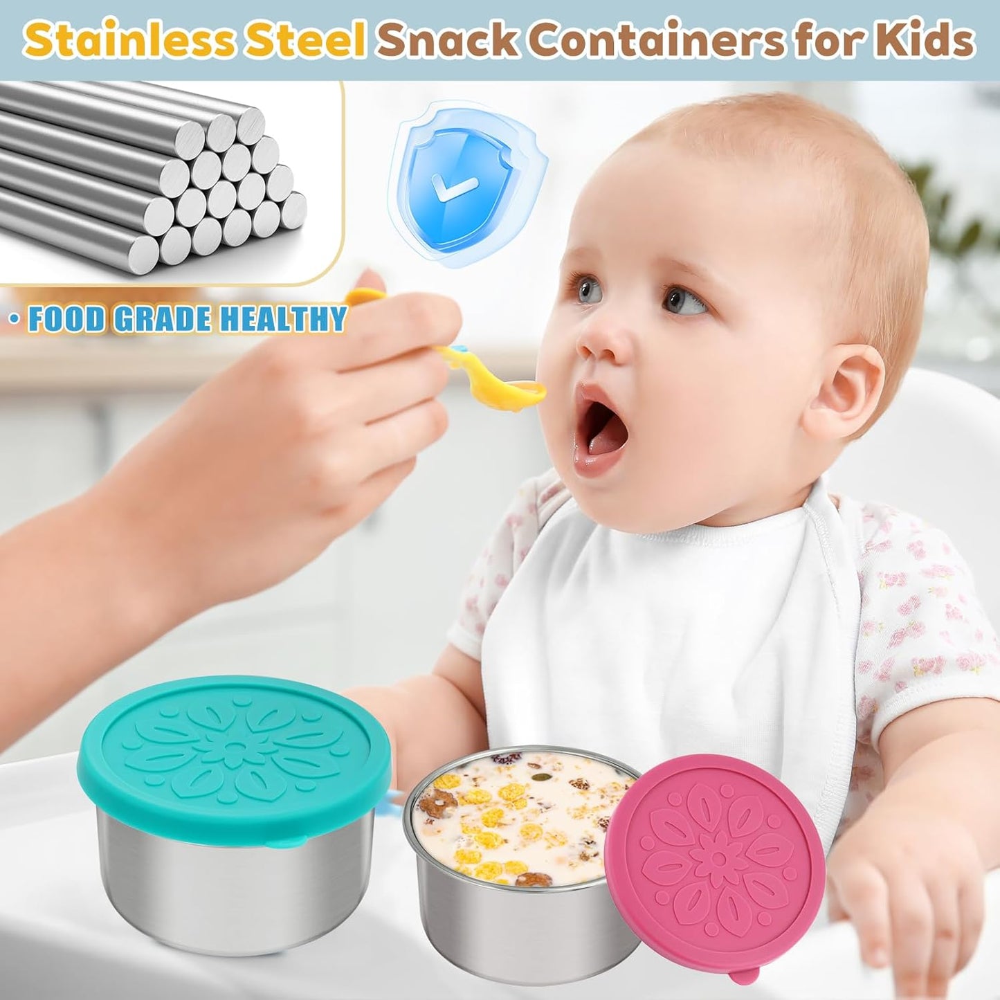 Cmonie 3Pack Stainless Steel Containers with Lids,10/20/33 oz Easy Open Leak Proof Metal Snack Containers,Food Storage Bento Box for Snacks, Fruits (3Pcs-20 oz)