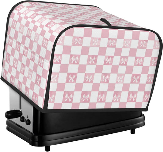 Toaster Cover 4 Slice Pink Check Bow Pattern Kitchen Small Appliance Covers with Pockets Dust and Fingerprint Protection