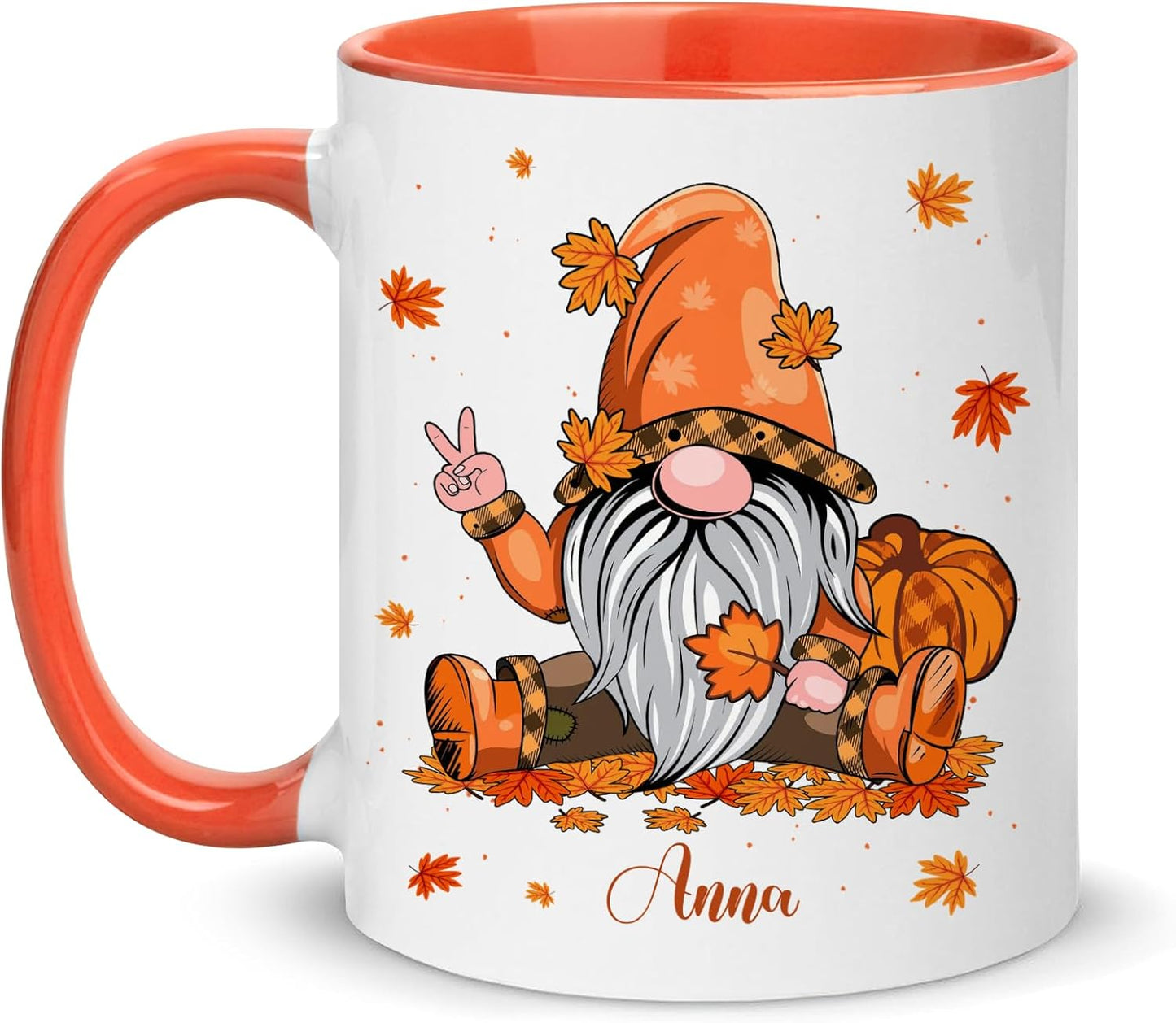 Hyturtle Personalized Fall Gnome Mug - Autumn With Pumpkin Maple Leaf - Custom Name Coffee Cup Ceramic 11oz 15oz - Gifts for Women - Fall Thanksgiving Decor - Birthday
