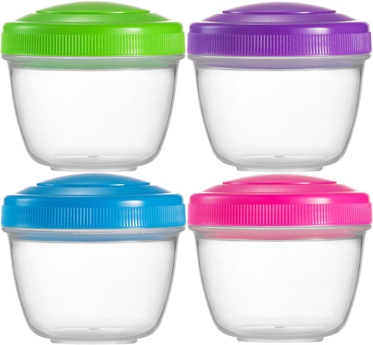 Snack Containers (4 Set) - 4.75 Oz Small Food Storage Cups with Lids - Fruit, Nuts, Sauce, Condiments & Salad Container for Lunch Box - Reusable Dessert Cups, Microwave & Freezer Friendly, BPA-free