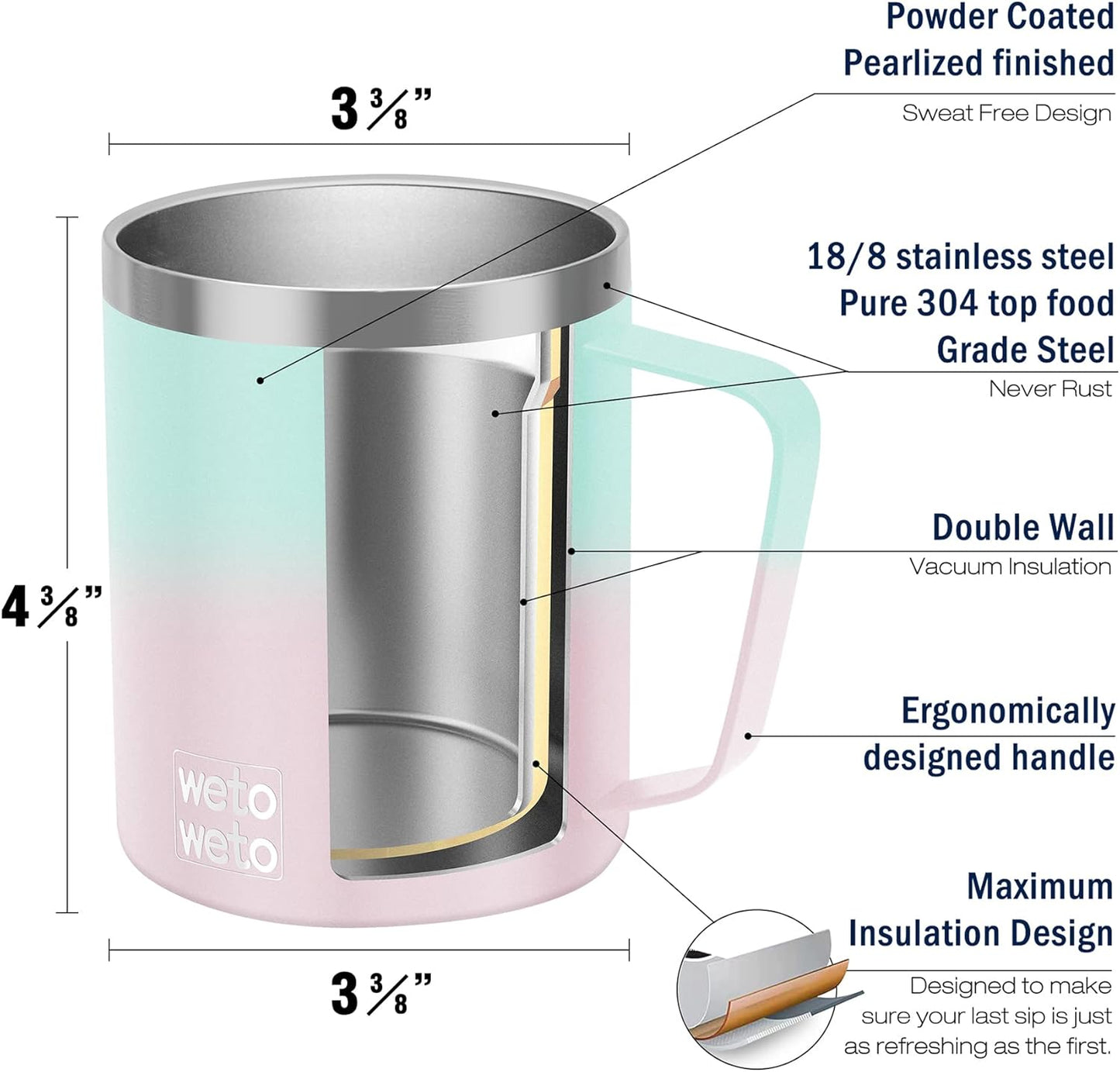 WETOWETO 14 oz Coffee Mug, Vacuum Insulated Camping Mug with Lid, Double Wall Stainless Steel Travel Tumbler Cup, Coffee Mugs Outdoor, Secret Ocean & Sweet Taffy 2 Packs