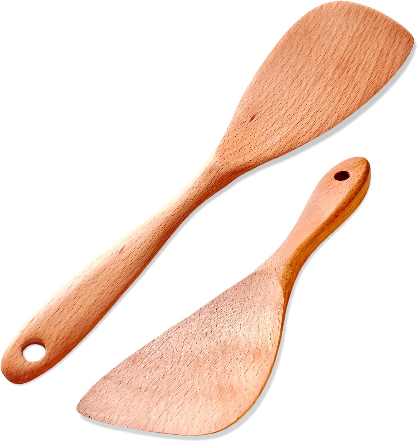 Wooden Spatula for Cooking, 12Inch Wooden Rice Paddle with Long Handle for Cooking, Stirring, Flipping, Serving, Scraping