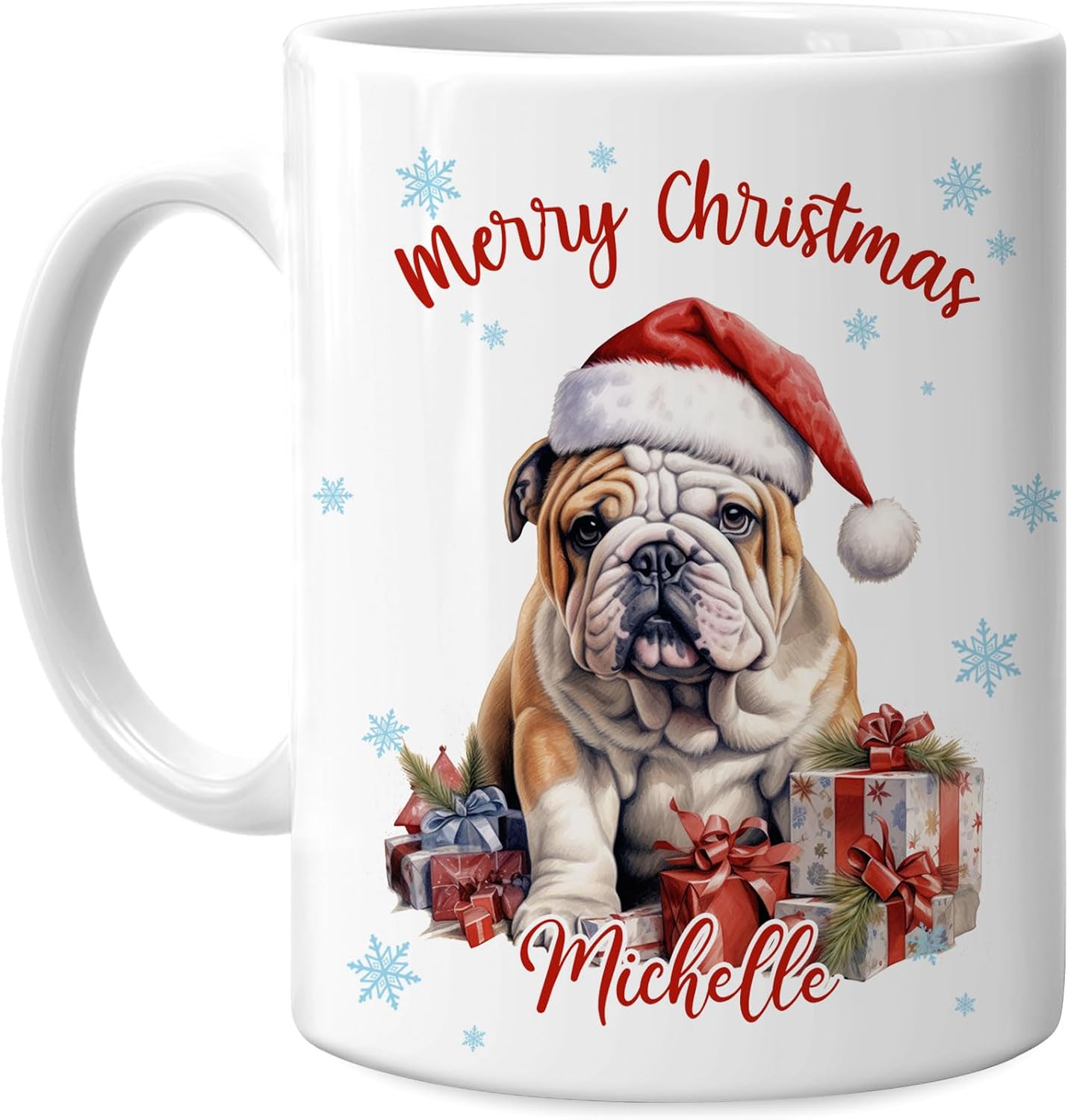 Hyturtle Personalized Gifts Dog Lover - Bulldog Merry Christmas Custom Name Ceramic Coffee Mug Cup 11oz - Cute Animal Lovers Gifts For Women, Girl kids Family On Birthday, Christmas